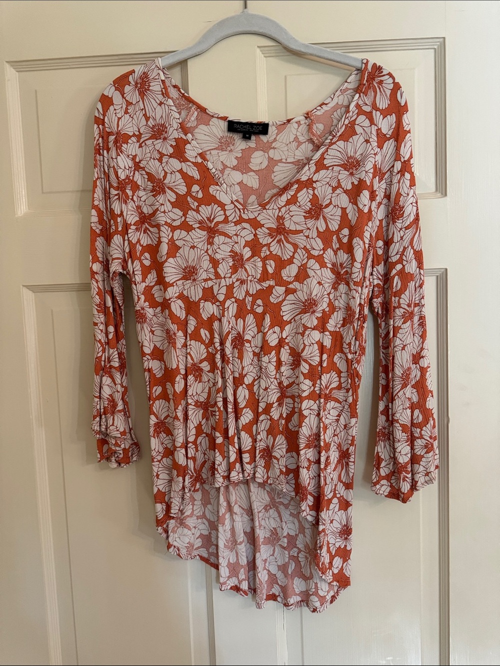 Rachel Zoe Orange and White Floral V-Neck High-Low Tunic